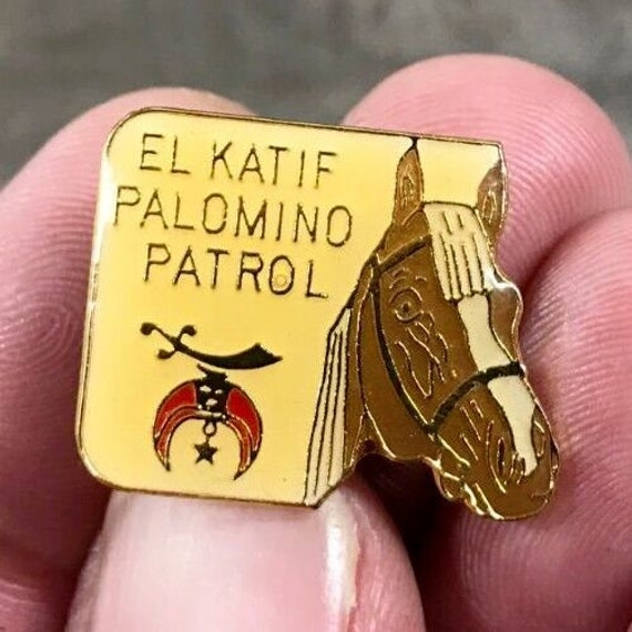 EL Katif Palomino Patrol Horse Shriner's Masonic Hat Lapel Jacket Vest Bag Pin View 4