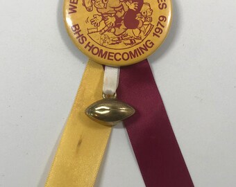 Vintage BHS Homecoming 1979 Pinback Button w/ Ribbons & Football Charm