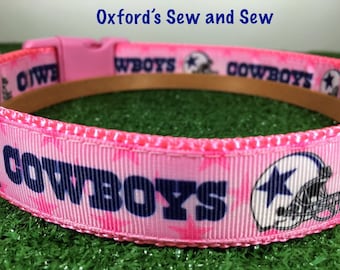 Dallas Cowboys Pink Stars Female Football Sports  M, L, XL Team Dog Collar and Optional Matching Leash