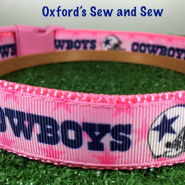 Dallas Cowboys Pink Stars Female Football Sports  M, L, XL Team Dog Collar and Optional Matching Leash