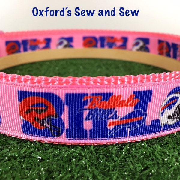 Buffalo Bills Pink Female Dog Football  1"  M, L, XL Dog Collar and optional matching leash