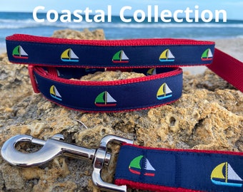Sailing Away Boat Jacquard 1" M, L, XL Dog Collar with optional matching leash