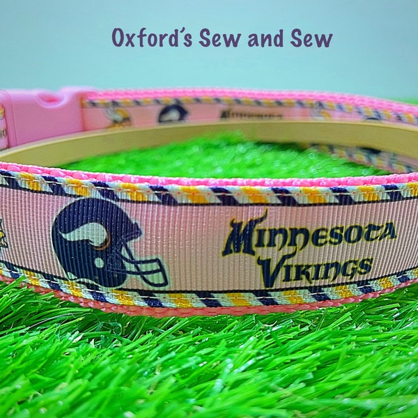 Minnesota Vikings Pink Female Dog Football  1"  M, L, XL Dog Collar and optional matching leash