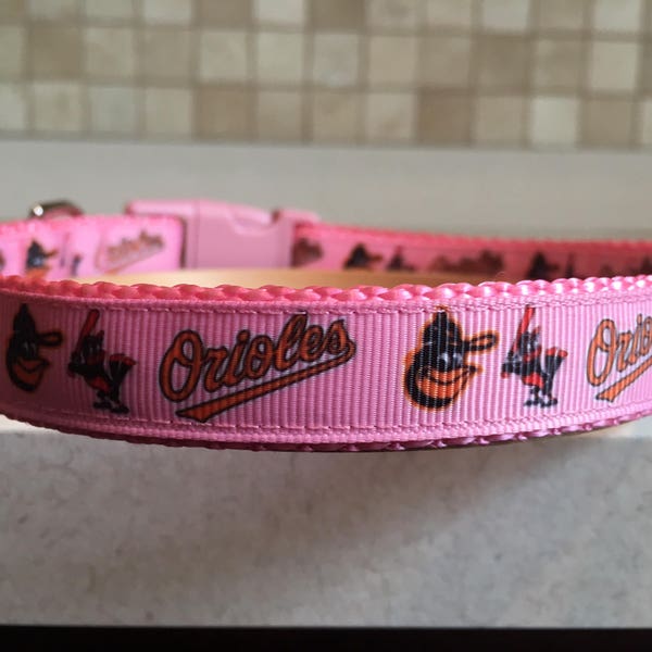 Baltimore Orioles Pink Football Sports Dog Collar S and M 3/4" and Optional Matching Leash