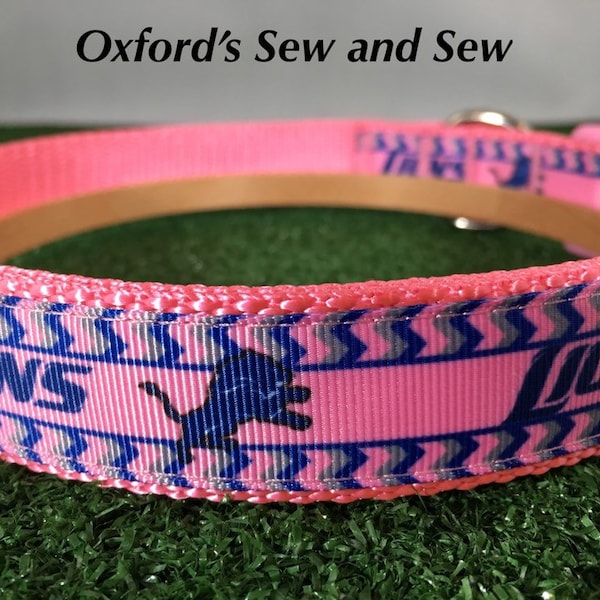 Detroit Lions Pink Football Sports Team 1" Female Dog Large and Medium Dog Collar with Optional matching leash
