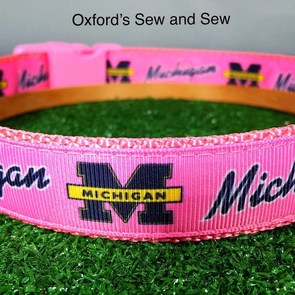 University of Michigan Pink Female Dog Football 1" M, L, XL dog collar and optional matching leash