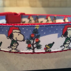 Snoopy and Woodstock Christmas Holiday (ALL SIZES)  Dog Collar & Optional Matching Leash
