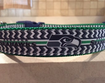 Seattle Seahawks Football Sports Team 1" M, L, XL  Dog Collar and Optional Matching Leash