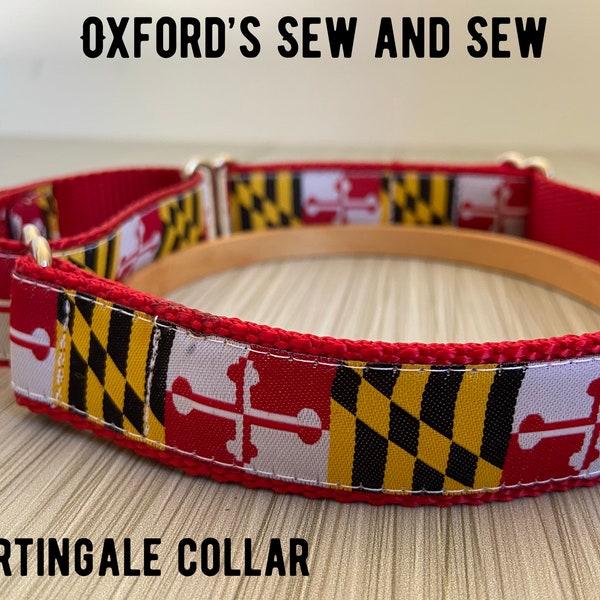 Maryland State Flag MARTINGALE  1" wide Large and Medium Dog Collar  & Optional Matching Leash