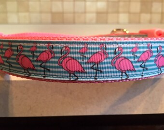 Flirty Flamingos Summer Beach dog collar and Optional Matching Leash (ALL SIZES)