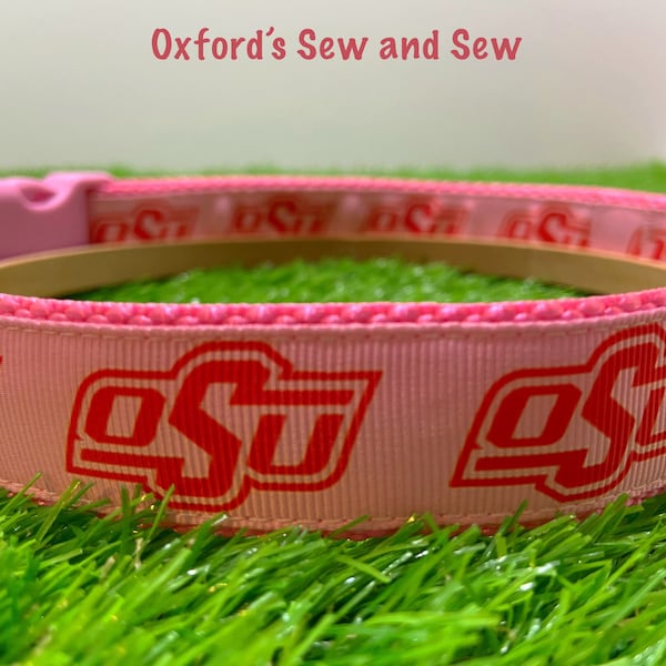 OSU Oklahoma State University Pink Female Dog Football 1" M, L, XL Dog Collar and optional matching leash