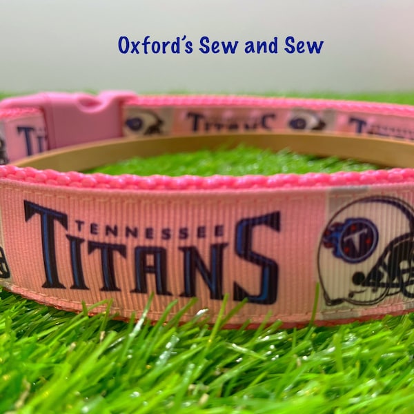 Tennessee Titans Pink Female Dog Football  1"  M, L, XL Dog Collar and optional matching leash