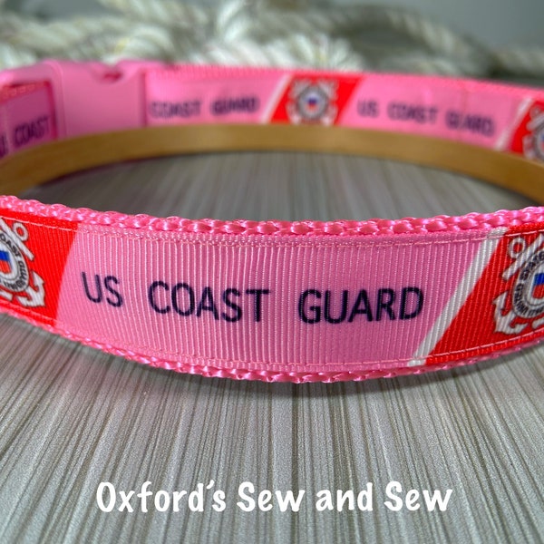 US Coast Guard Pink Girlie Dog Collar with Optional Matching Leash ALL SIZES