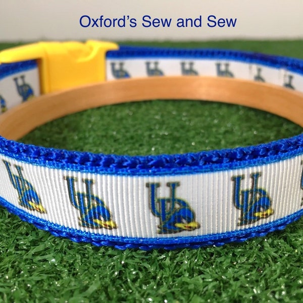 University of Delaware College Blue Hens Football Dog Collar with Optional Matching Leash (ALL SIZES)