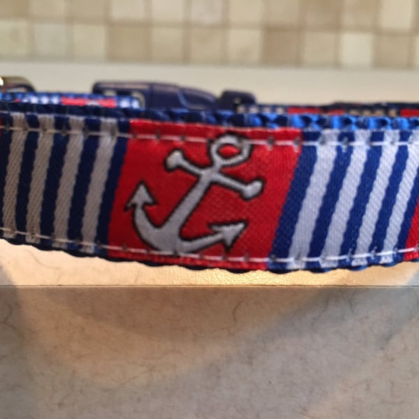 Son Of A Sailor Anchors Summer Jacquard Dog Collar (All Sizes) and Optional Matching Leash