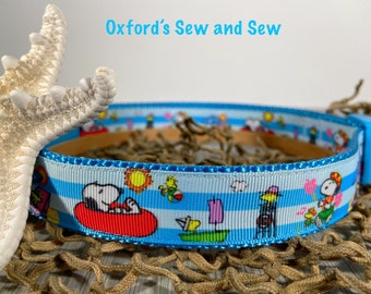 Snoopy Beach Bum 1" M, L, XL dog collar and Optional Matching Leash