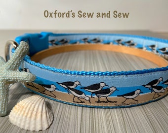 Sandpipers Beach Luxurious Jacquard 1" Medium and Large Dog Collar with optional matching leash