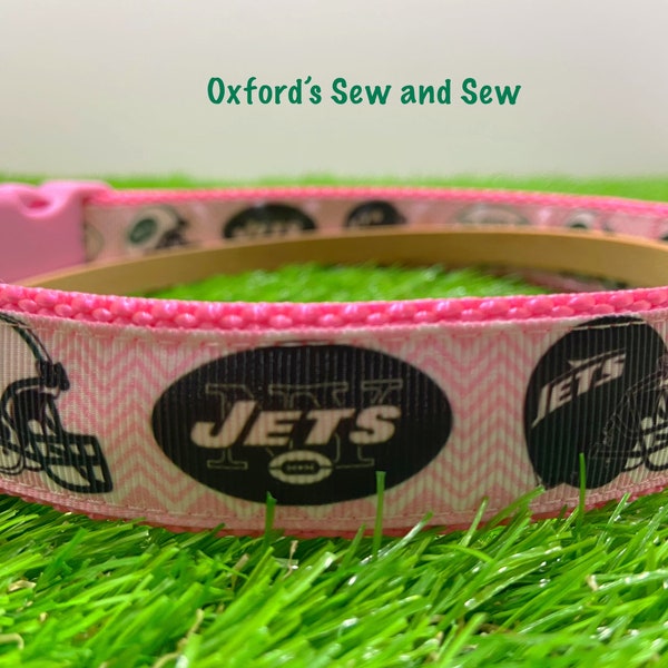 New York Jets Pink Female Dog Football  1"  M, L, XL Dog Collar and optional matching leash