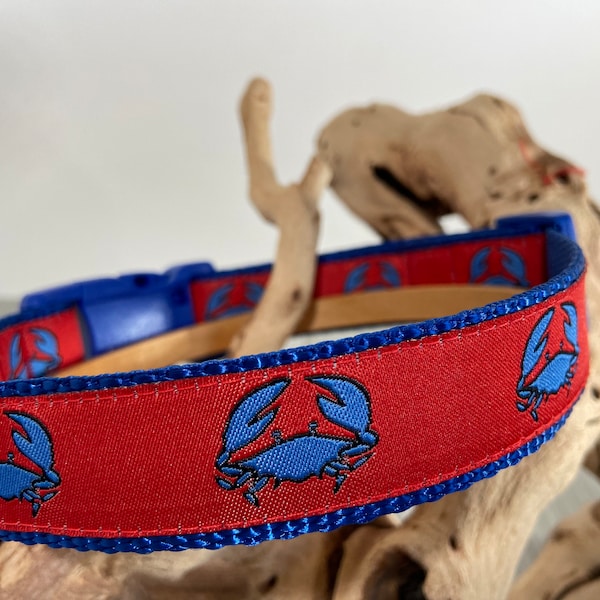 Preppy Crab Summer Jacquard 1" M, L, XL Dog Collar with optional matching leash