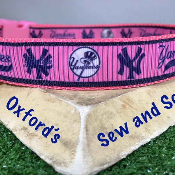 New York Yankees Pink Girly Baseball  Collar and optional matching leash (ALL SIZES)