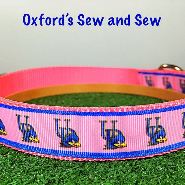 University of Delaware Pink Female Dog Football 1" M, L, XL Dog Collar and optional matching leash