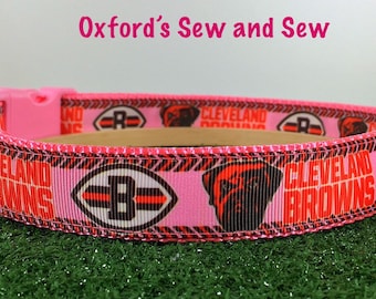 Cleveland Browns Pink Female Dog Football  1"  M, L, XL Dog Collar and optional matching leash