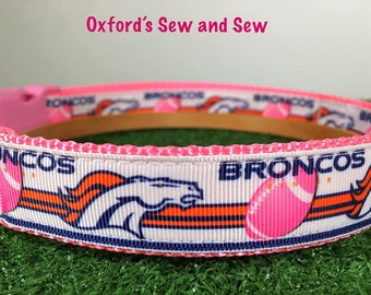 Denver Broncos Pink Female Football Sports Large and Medium Dog Collar and Optional Matching Leash