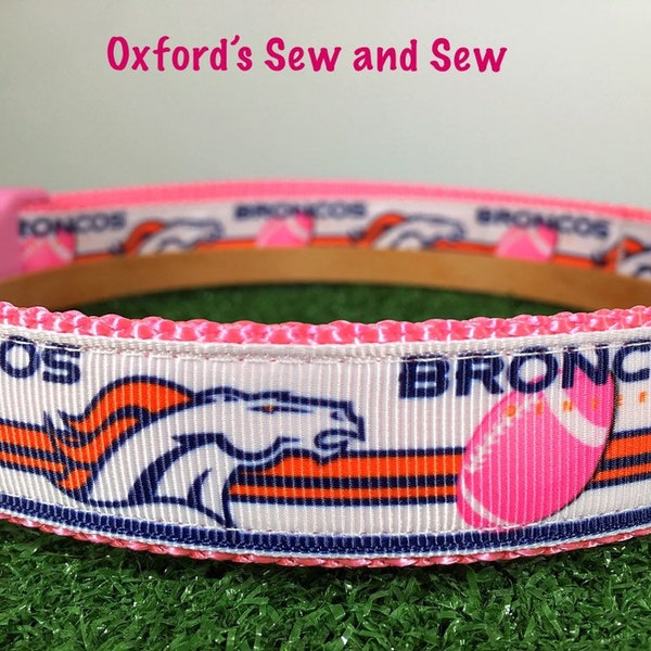 Denver Broncos Pink Female Football Sports Large and Medium Dog Collar and Optional Matching Leash