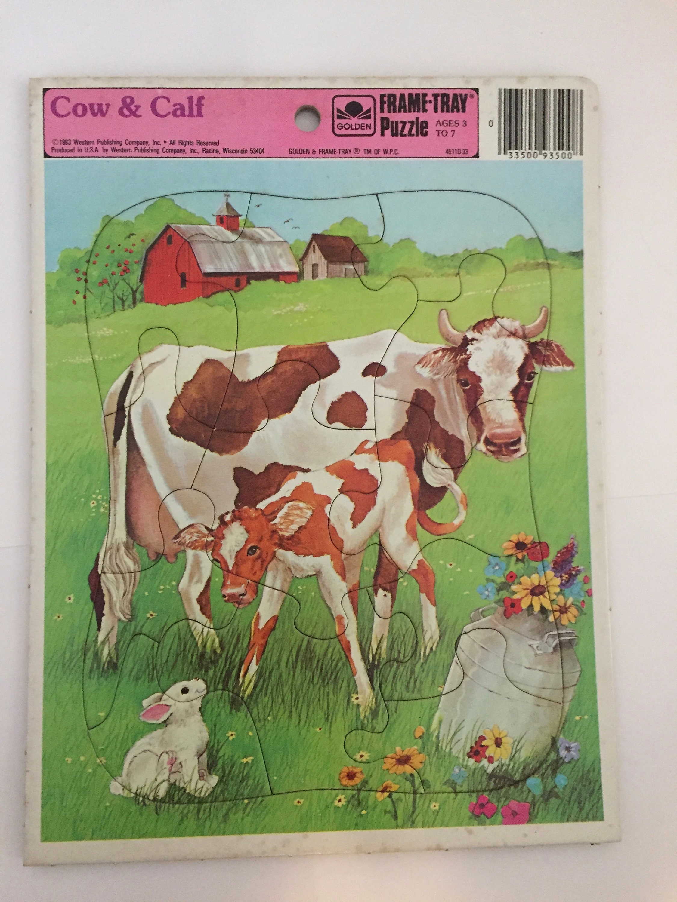 Vintage Golden Frame Tray Puzzle Cows on a Farm Etsy