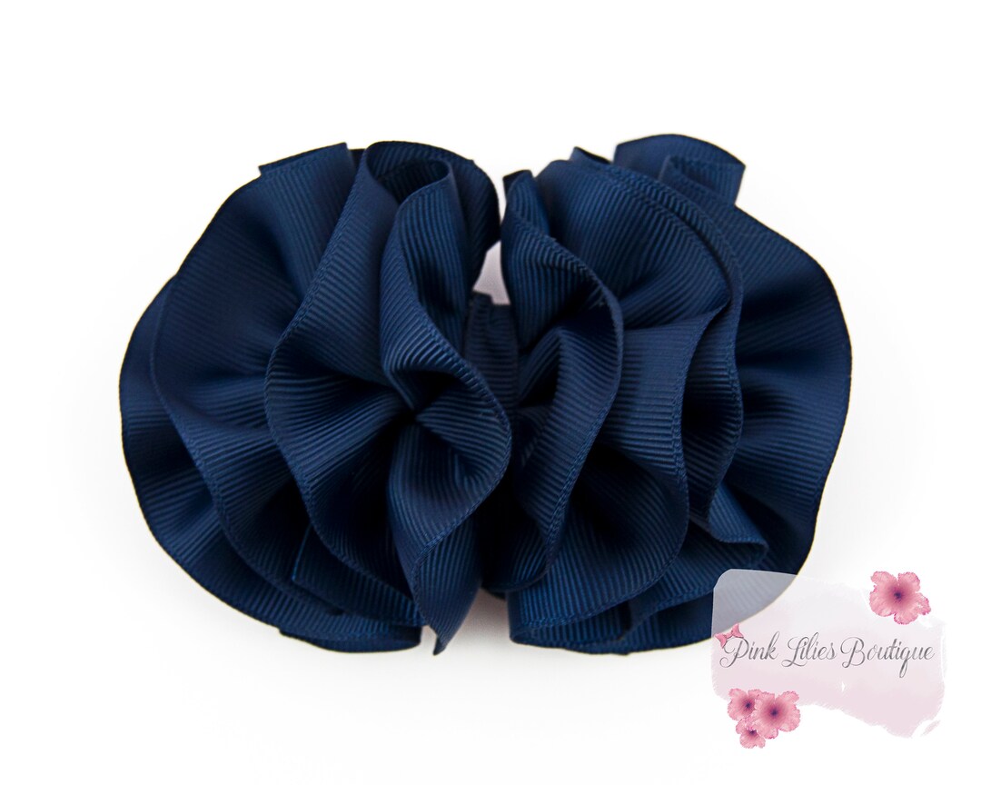 Navy Blue Hair Bow Ruffled Hair Bow Navy Blue Bow Navy Blue - Etsy