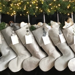 Christmas Stockings Luxury Silver Shimmery Christmas Collection Large Contemporary Padded Hand Made