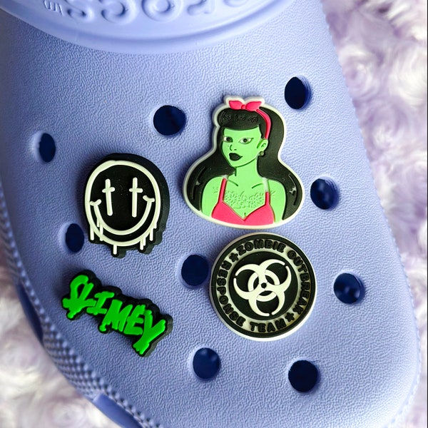 Zombie Girl Croc Charm, Goth Croc Charm, Smiley Face Croc Charm