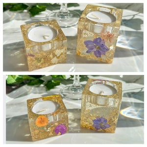 Mini Tea Light Candle Holders (Dried Flowers Gold & Silver)  - Home Decor - Decorative Home Gifts - Sets of 2 - Gift for Women