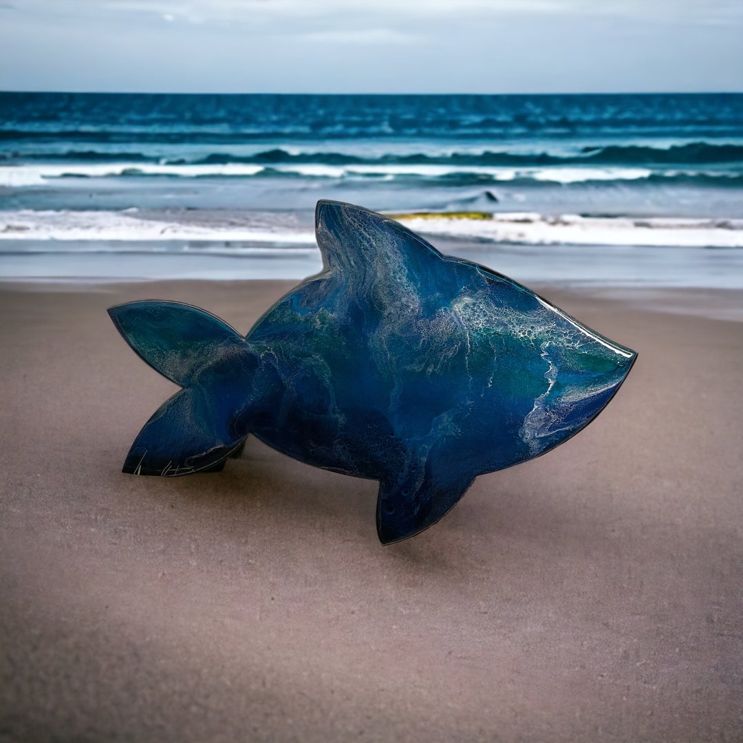 Big Fish Resin Painting Wall Art Cabin Life Cabin Home Decor blue