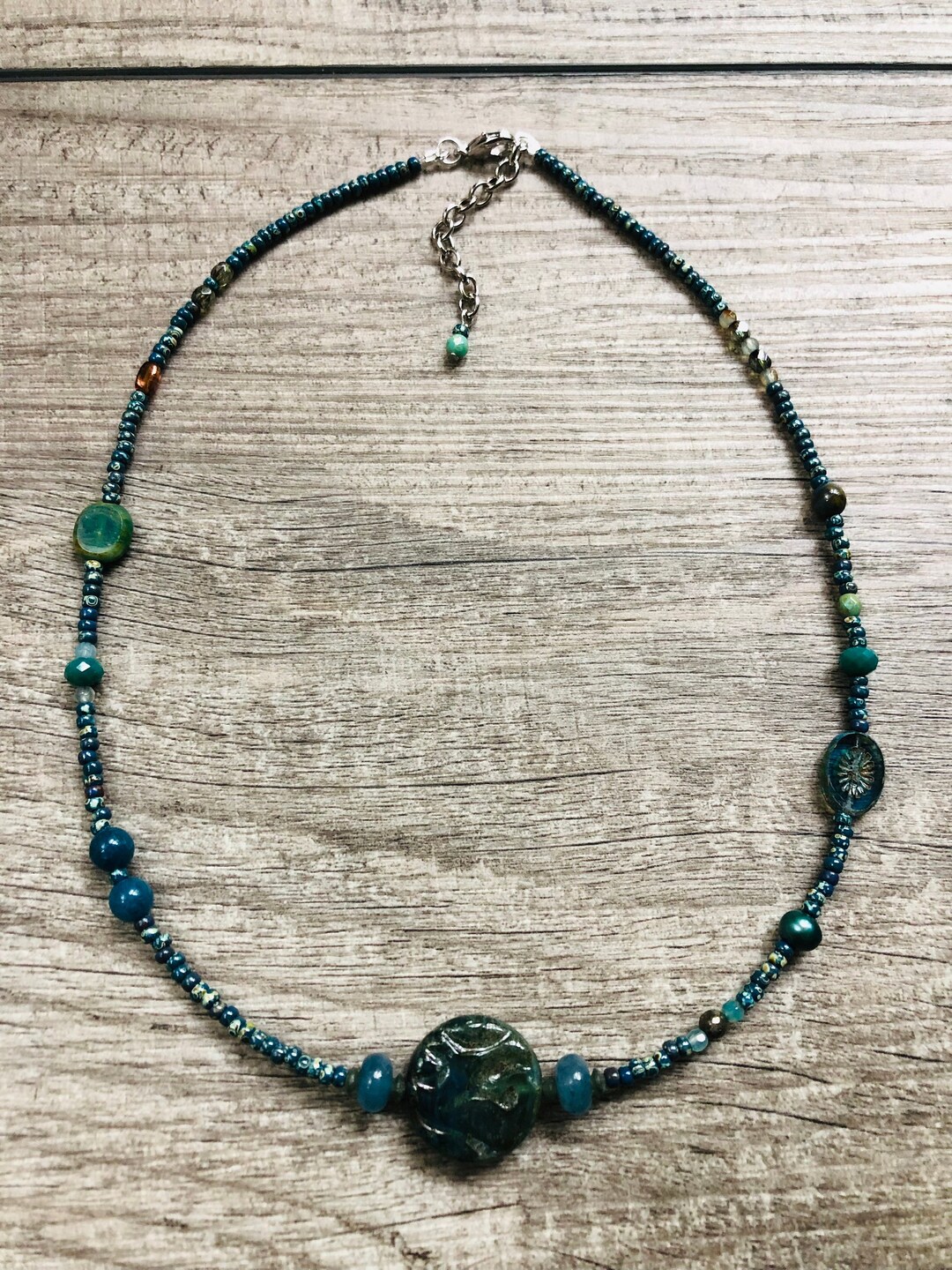 Sundance Style Blue and Green Glass Seed Bead Necklace Etsy