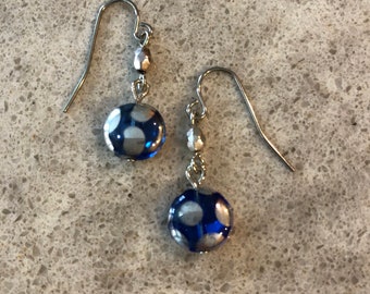 Shaggy Earrings Royal Blue and Silver Glass Seed Beads in - Etsy