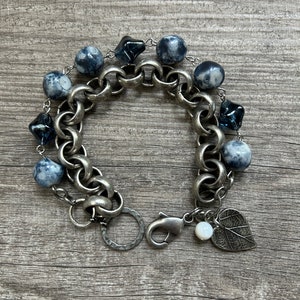 2 strand blue glass and pewter bracelet