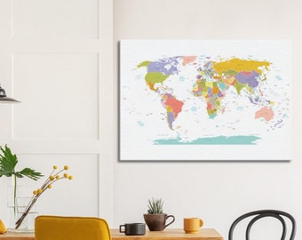 World Map Wall Art Canvas Print 100 x 70 cm Map of The World Perfect Gift of Kids World Map Extra Large World Map Digital Print Wall Canvas