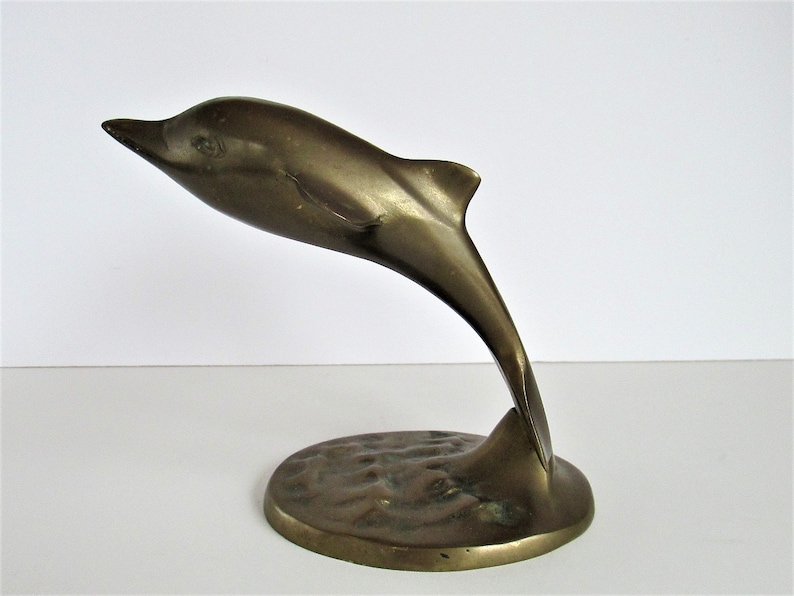 Cottage Decor Ocean Sea Nautical Beach House Decor Brass Metal Dolphin Sculpture Vintage Brass Swimming Dolphins Figurine Dolphin Pair
