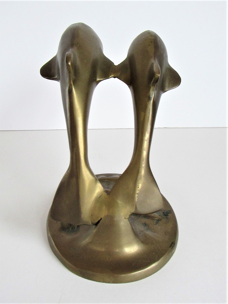 Cottage Decor Ocean Sea Nautical Beach House Decor Brass Metal Dolphin Sculpture Vintage Brass Swimming Dolphins Figurine Dolphin Pair