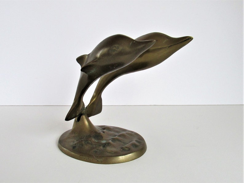 Cottage Decor Ocean Sea Nautical Beach House Decor Brass Metal Dolphin Sculpture Vintage Brass Swimming Dolphins Figurine Dolphin Pair