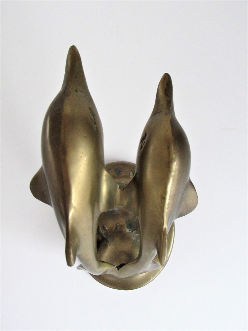 Cottage Decor Ocean Sea Nautical Beach House Decor Brass Metal Dolphin Sculpture Vintage Brass Swimming Dolphins Figurine Dolphin Pair