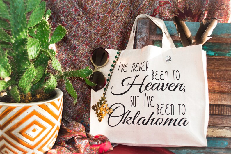 Small Canvas Tote Bag I've Never Been to Heaven, But I've Been to Oklahoma Music Lyric image 4