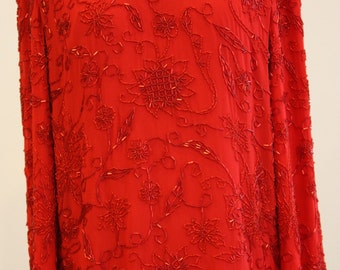 Paint the Town RED Beaded Tunic by Oleg Cassini for Black Tie