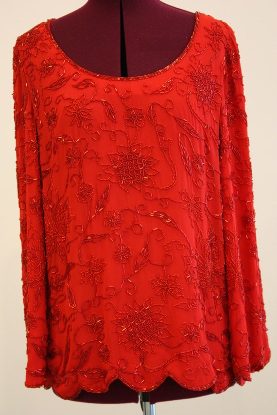 Paint the Town RED Beaded Tunic by Oleg Cassini fo