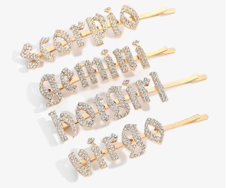 Personalized Zodiac Sign Hair Clips Bling Hair Clips Etsy Canada
