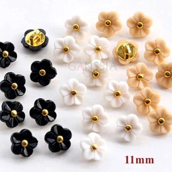 Botones de plástico de flores, botones de flores de 11 mm, botones de costura, botones de ropa, botones blancos negros beige, botones focales de ropa