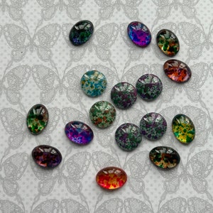 Cabochon en verre à dos plat transparent tacheté, cabochons ronds et ovales dôme en verre 3D, taches dans le verre, accessoires de fabrication de bijoux