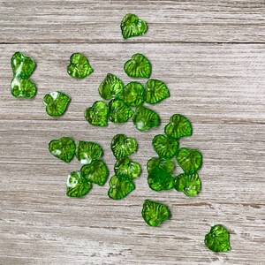 10 Green Plastic Leaves, Czech Plastic Leaves Beads, 15x16 mm Plastic Leaf Beads, Frosted Acrylic Transparent Green Beads, Leaf Charm Supply image 4