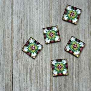 Cabochons carrés en verre à motif oriental, cabochons 20 x 20 mm, paire de cabochons en verre, cabochons carrés artisanaux, cadeau pour artisan, cadeau bricolage